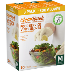 Clear-Touch Food Service Vinyl Gloves, Medium, 300 ct