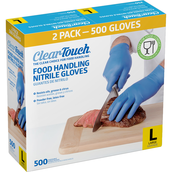 Clear-Touch Food Handling Nitrile Gloves, Large, 500 ct