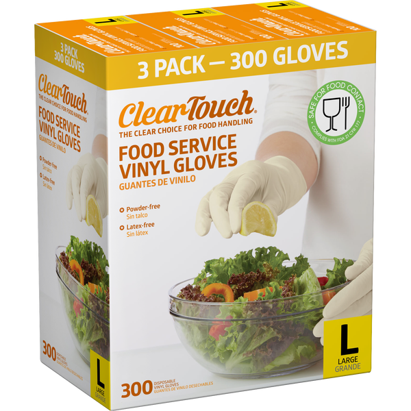 Clear-Touch Food Service Vinyl Gloves, Large, 300 ct