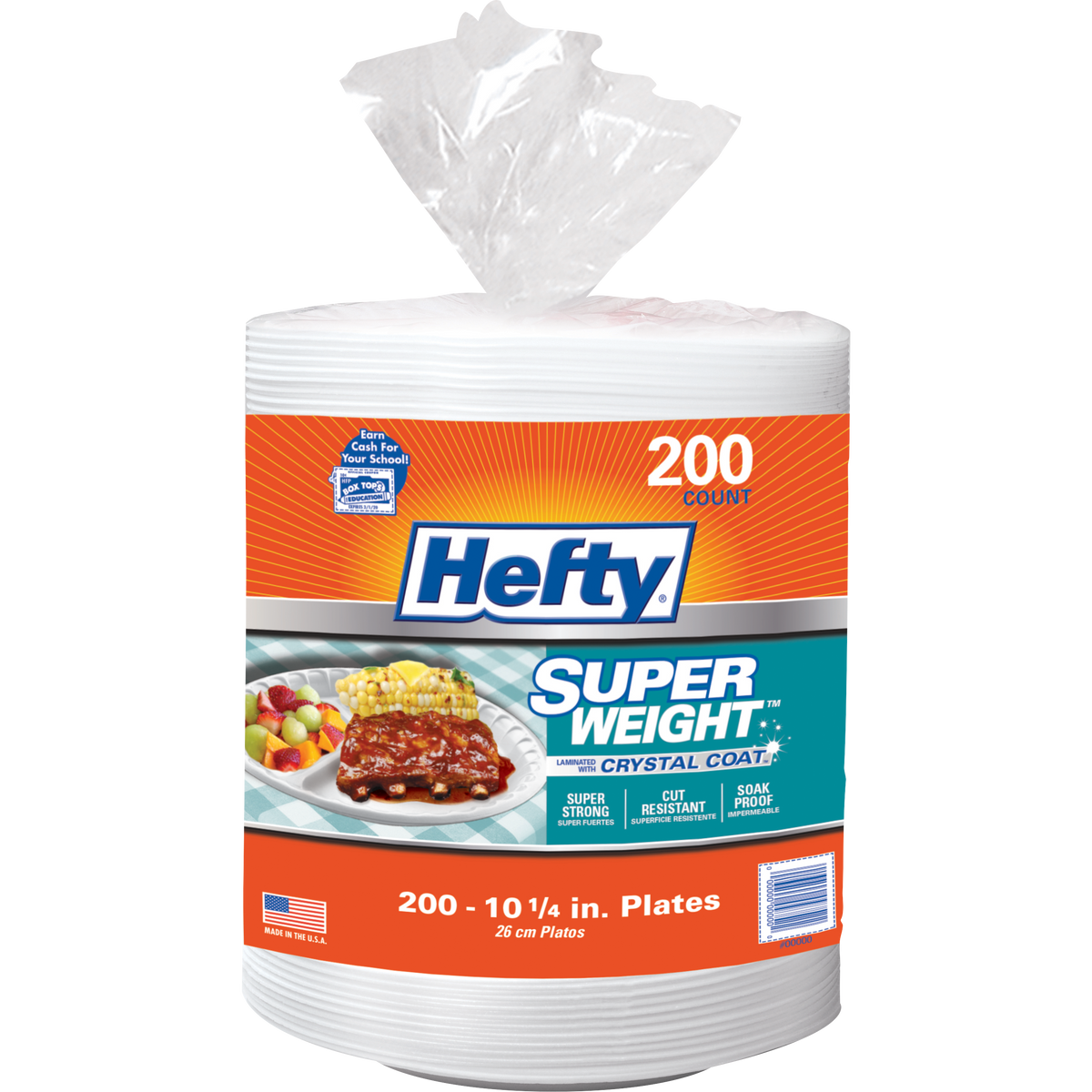 Hefty 10-1/4" Foam Compartment Plate, Super Weight, White, 200 ct