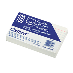 Oxford Ruled Index Cards, White, 3" x 5", 100 Cards