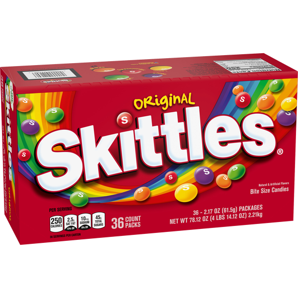 Skittles Original Chewy Candy, Full Size, 2.17 oz, 36 ct