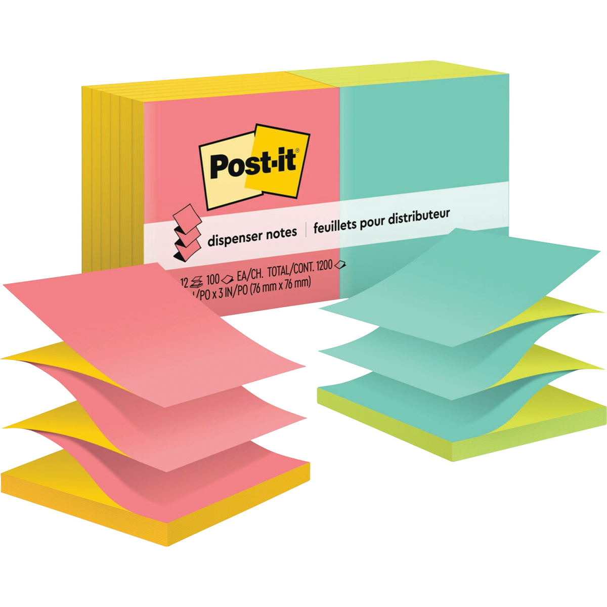 Post-it Dispenser Pop-up Notes, 3" x 3", Poptimistic Collection, 100 Sheets, 12 Pads