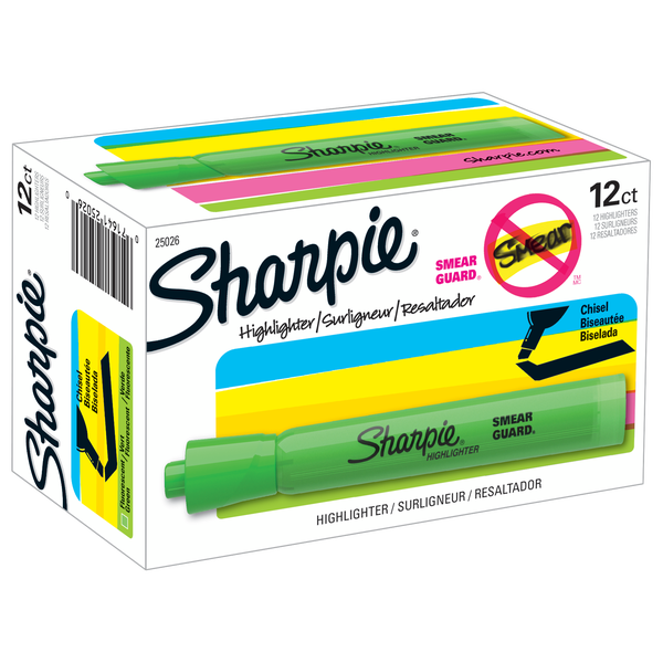 Sharpie Tank Highlighter, Chisel Tip, Green, 12 ct