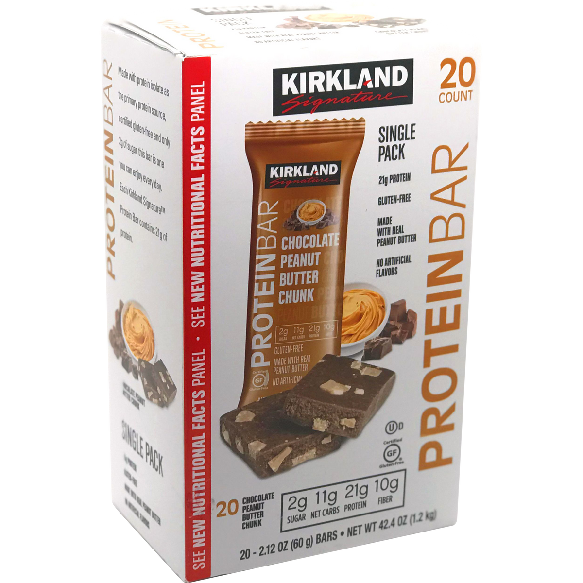 Kirkland Signature Protein Bar, 21g Protein, Chocolate Peanut Butter Chunk, 2.12 oz, 20 ct