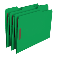 Smead Fastener Folder, 2 Fasteners, Reinforced 1/3-Cut Tab, Letter, Green, 50 ct