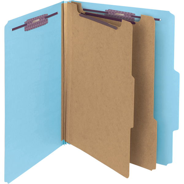 Smead Pressboard Classification Folder, 2 Divider, 2" Expansion, Letter, Blue, 10 ct