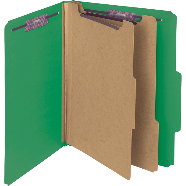 Smead Pressboard Classification Folder, 2 Divider, 2" Expansion, Letter, Green, 10 ct