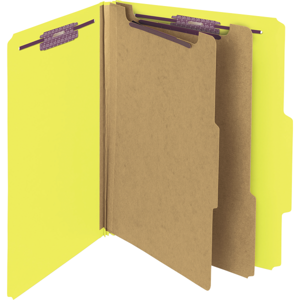 Smead Pressboard Classification Folder, 2 Divider, 2" Expansion, Letter, Yellow, 10 ct