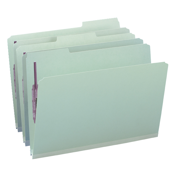 Smead Pressboard Fastener Folder, 2 Fasteners, 1/3-Cut Tab, 1" Expansion, Legal, Gray/Green, 25 ct