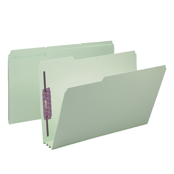 Smead Pressboard Fastener Folder, 2 Fasteners, 1/3-Cut Tab, 3" Expansion, Legal, Gray/Green, 25 ct