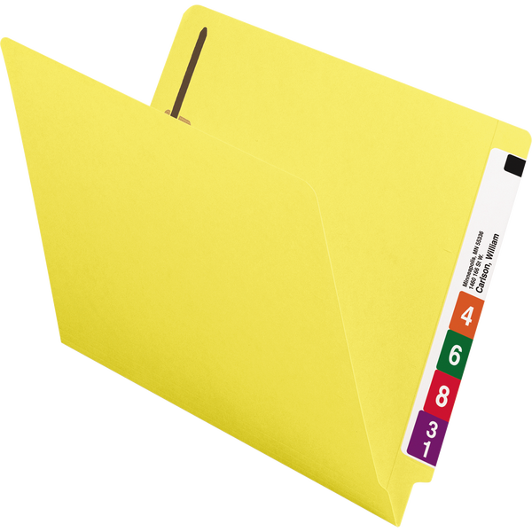 Smead End Tab Fastener Folder, Shelf-Master Reinforced Straight Cut Tab, 2 Fasteners, Letter, Yellow, 50 ct