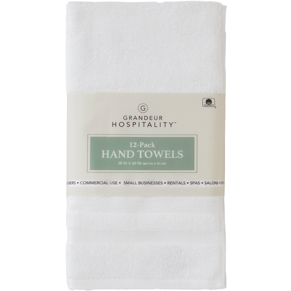 Grandeur Hospitality 100% Cotton Hand Towels, White, 12 ct