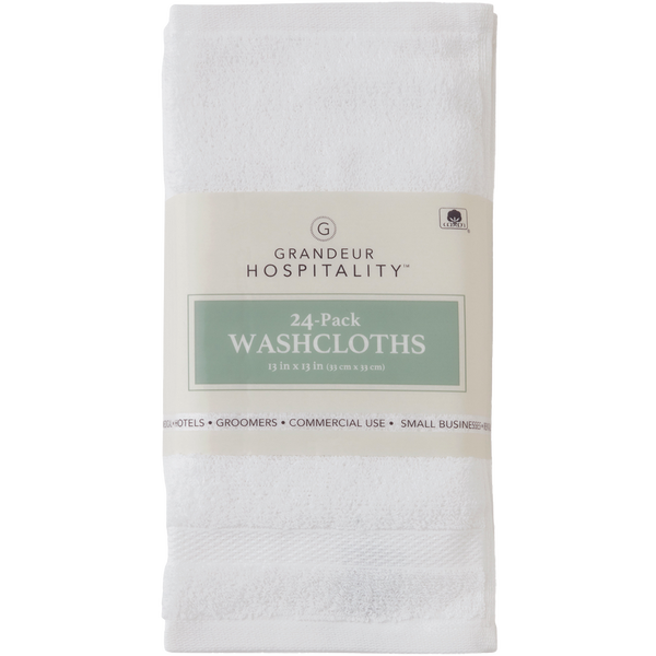 Grandeur Hospitality 100% Cotton Washcloths, White, 24 ct