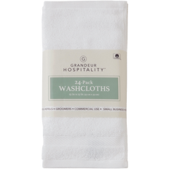 Grandeur Hospitality 100% Cotton Washcloths, White, 24 ct