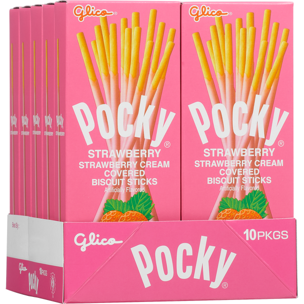 Glico Pocky Cream Covered Biscuit Sticks, Strawberry, 1.41 oz, 10 ct