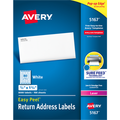 Avery Easy Peel Return Address Labels with Sure Feed, Laser, White, 1/2" x 1-3/4", 8000 Labels