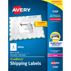 Avery TrueBlock Shipping Labels with Sure Feed, Laser, White, 3-1/2" x 5", 400 Labels