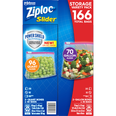 Ziploc Grip 'n Seal Stay Open Storage Bags, Variety Pack, 166 ct