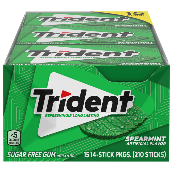 Trident Sugar Free Gum, Spearmint, 14 Pieces, 15 ct