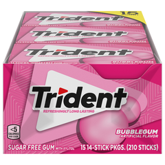 Trident Sugar Free Gum, Bubblegum, 14 Pieces, 15 ct