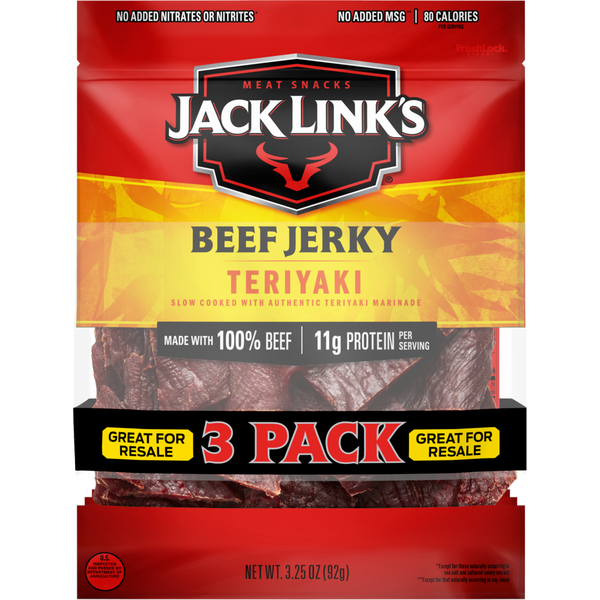 Jack Link's Beef Jerky, Teriyaki, 3.25 oz, 3 ct