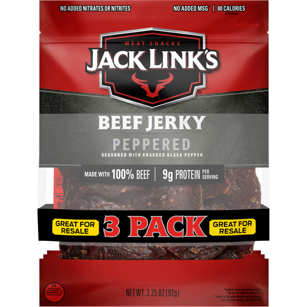 Jack Link's Beef Jerky, Peppered, 3.25 oz, 3 ct