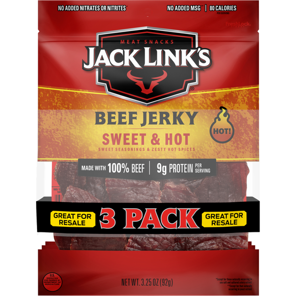 Jack Link's Beef Jerky, Sweet and Hot, 3.25 oz, 3 ct