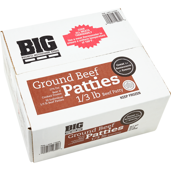 BIG Ground Beef Patties, 1/3 lb Patty, 30 ct