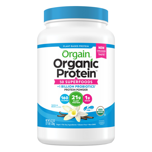 Orgain Organic Protein + 50 Superfoods Plant Based Protein Powder, 21g Protein, Vanilla Bean, 2.7 lbs