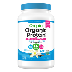 Orgain Organic Protein + 50 Superfoods Plant Based Protein Powder, 21g Protein, Vanilla Bean, 2.7 lbs