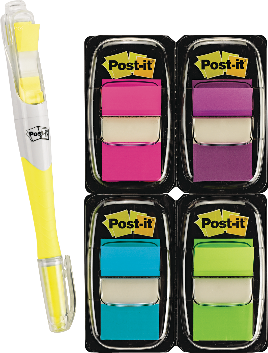 Post-it Flags in Dispenser, Assorted Colors, 1" x 1-3/4", Bonus Highlighter Pen, 200 ct