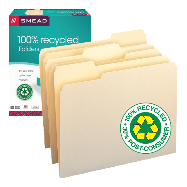 Smead Recycled File Folder, 1/3-Cut Tab, Letter, Manila, 100 ct