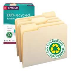 Smead Recycled File Folder, 1/3-Cut Tab, Letter, Manila, 100 ct