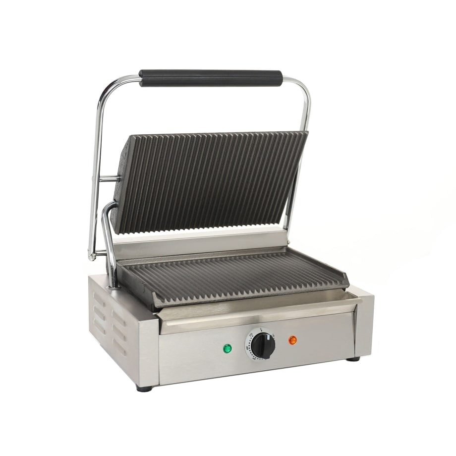 MoTak PGSG14 Single Commercial Panini Press w/ Cast Iron Grooved Plates, 120v