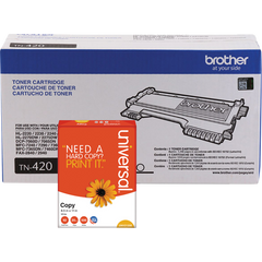 Brother BRTTN420 Toner Cartridge, Standard Yield, Black, 2 pk  with Bonus Ream of Paper