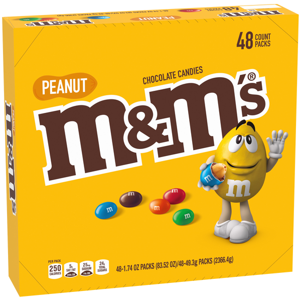 M&M'S Full Size Chocolate Candy, Peanut, 1.74 oz, 48 ct