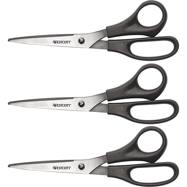 Westcott Value Line 8" Stainless Steel Scissors, Black, 3 ct