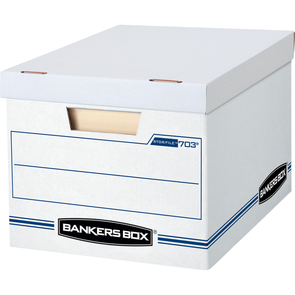 Bankers Box Stor/File Storage Box, Basic Duty, Lift-Off Lid, Letter/Legal, White/Blue, 4 ct