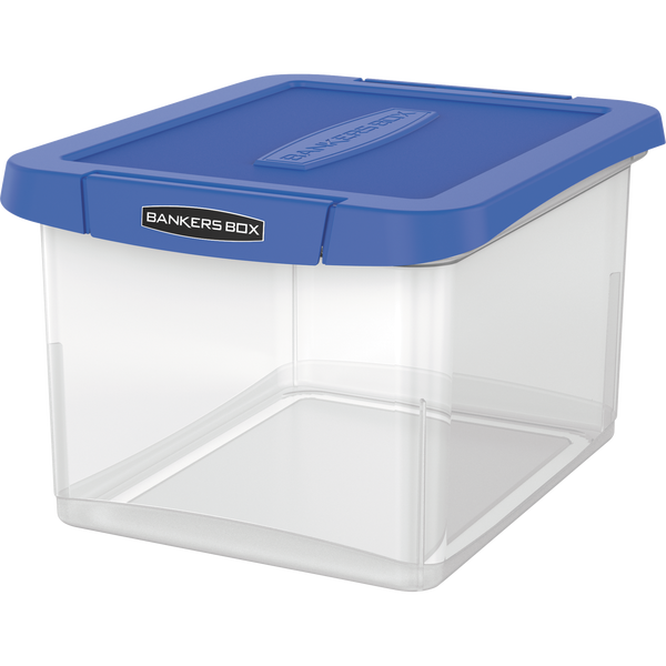 Bankers Box Plastic File/Storage Box, Heavy Duty, Letter/Legal, Clear with Blue Lid