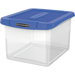 Bankers Box Plastic File/Storage Box, Heavy Duty, Letter/Legal, Clear with Blue Lid