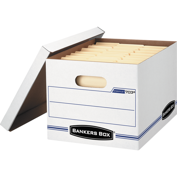 Bankers Box Stor/File Storage Box, Basic Duty, Lift-Off Lid, Letter/Legal, White/Blue, 6 ct