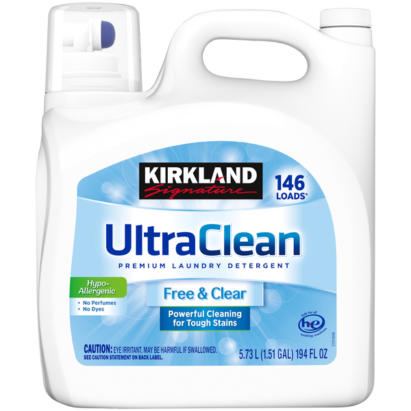 Kirkland Signature Liquid Laundry Detergent, Ultra Clean Free and Clear, HE Compatible, Unscented, 194 fl oz