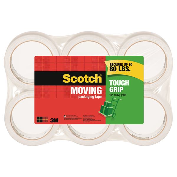 Scotch Tough Grip Moving Packaging Tape, 1.88" x 163.8', 6 ct