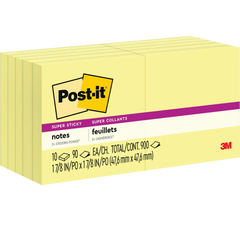 Post-it Super Sticky Notes, 1-7/8" x 1-7/8", Canary Yellow, 100 Sheets, 10 Pads