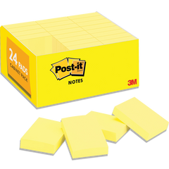 Post-it Notes Value Pack, 1-3/8" x 1-7/8", Canary Yellow, 100 Sheets, 24 Pads