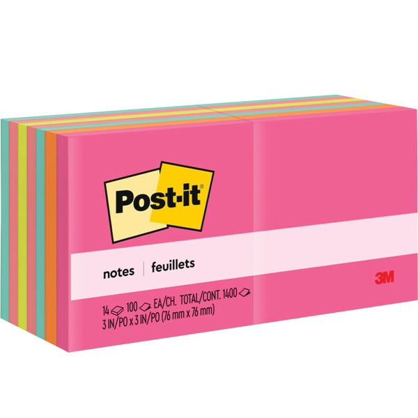 Post-it Notes, 3" x 3", Poptimistic Collection, 100 Sheets, 14 Pads