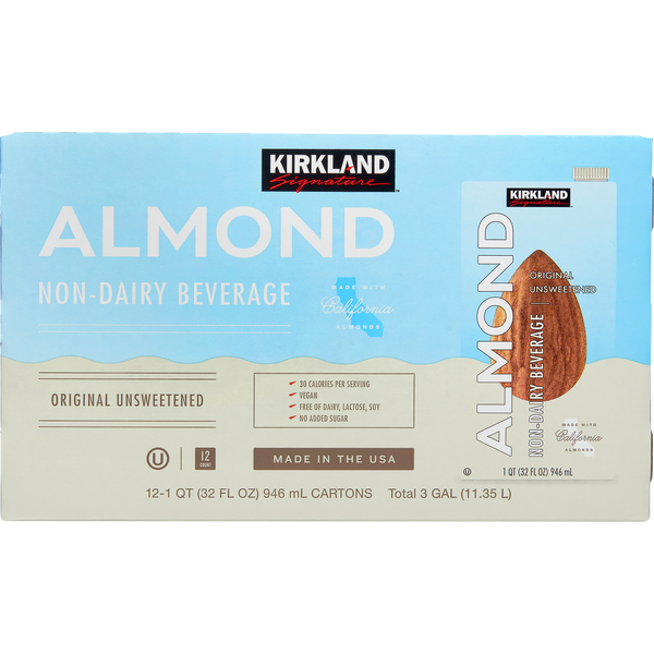 Kirkland Signature Almond Non-Dairy Beverage, Unsweetened, 32 fl oz, 12 ct