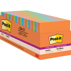 Post-it Super Sticky Notes, 3" x 3", Energy Boost Collection, 70 Sheets, 24 Pads