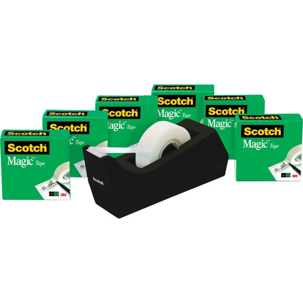 Scotch Magic Tape with C38 Tape Dispenser, 3/4" x 83.33 ft, 6 ct